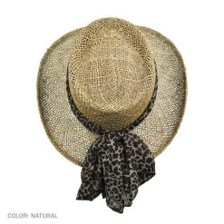 Scala Twisted Seagrass Gambler Hat With Leopard Scarf -Brixton Hats shop 31814