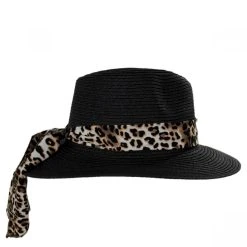 Dorfman Pacific Company Gabon Leopard Scarf Toyo Straw Fedora Hat -Brixton Hats shop 393072