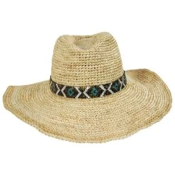 Nikki Beach Metallic Diamonds Crochet Raffia Straw Fedora Hat