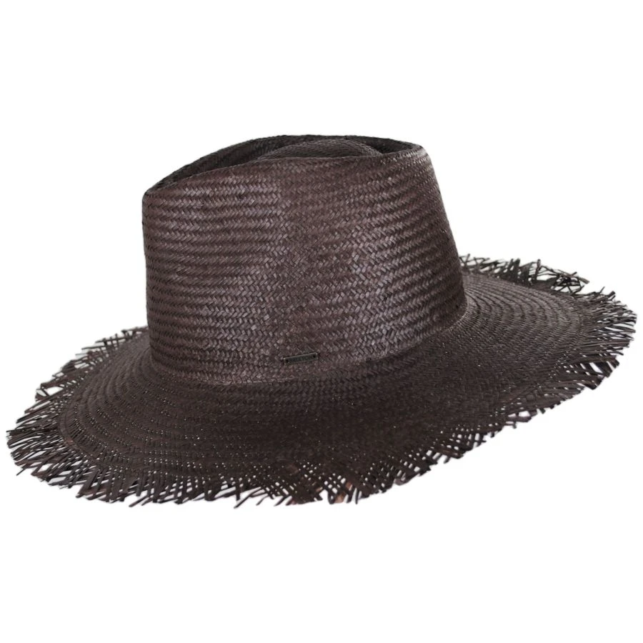 Brixton Hats Jo Toyo Straw Frayed Fedora Hat - Dark Brown 4 Brixton Hats Jo Toyo Straw Frayed Fedora Hat - Dark Brown - Image 2