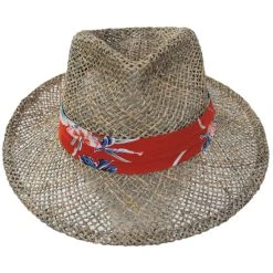 Brixton Hats Aloha Seagrass Straw Fedora Hat - Natural/Red