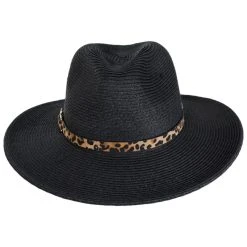 Karen Keith Leopard Band Toyo Straw Safari Fedora Hat